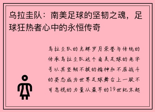 乌拉圭队：南美足球的坚韧之魂，足球狂热者心中的永恒传奇
