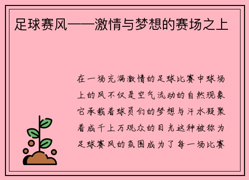 足球赛风——激情与梦想的赛场之上